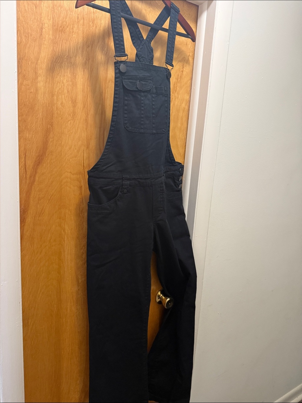 Women's Black Straight-Leg Overalls with Front Bib Pocket